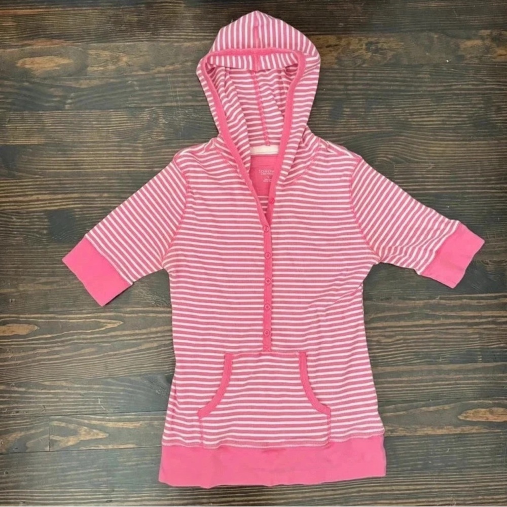 Sonoma Pink & White Striped Hooded Knit Top